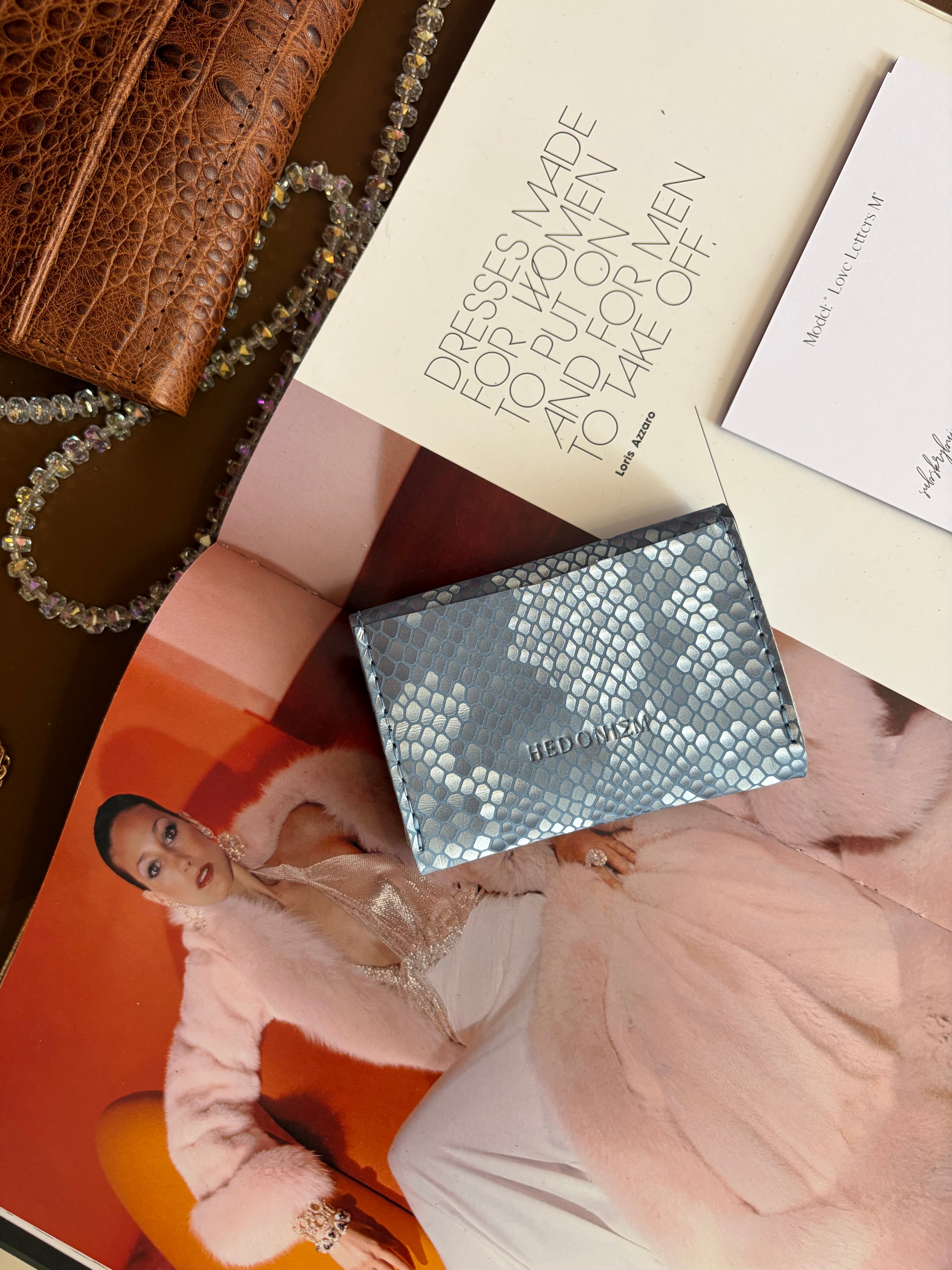 Chocolate crocodile-embossed leather cardholder "Love Letters"