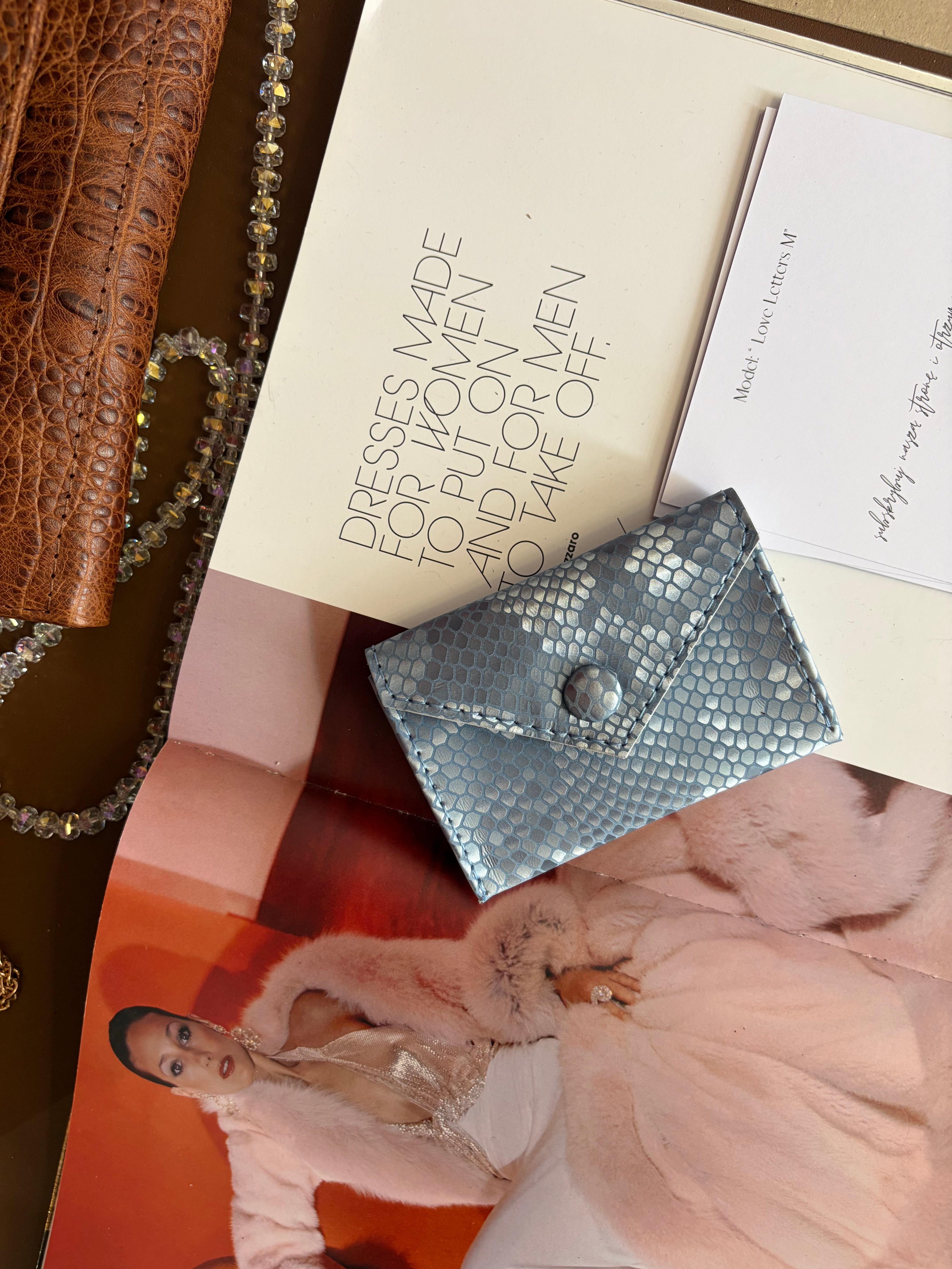 Chocolate crocodile-embossed leather cardholder "Love Letters"