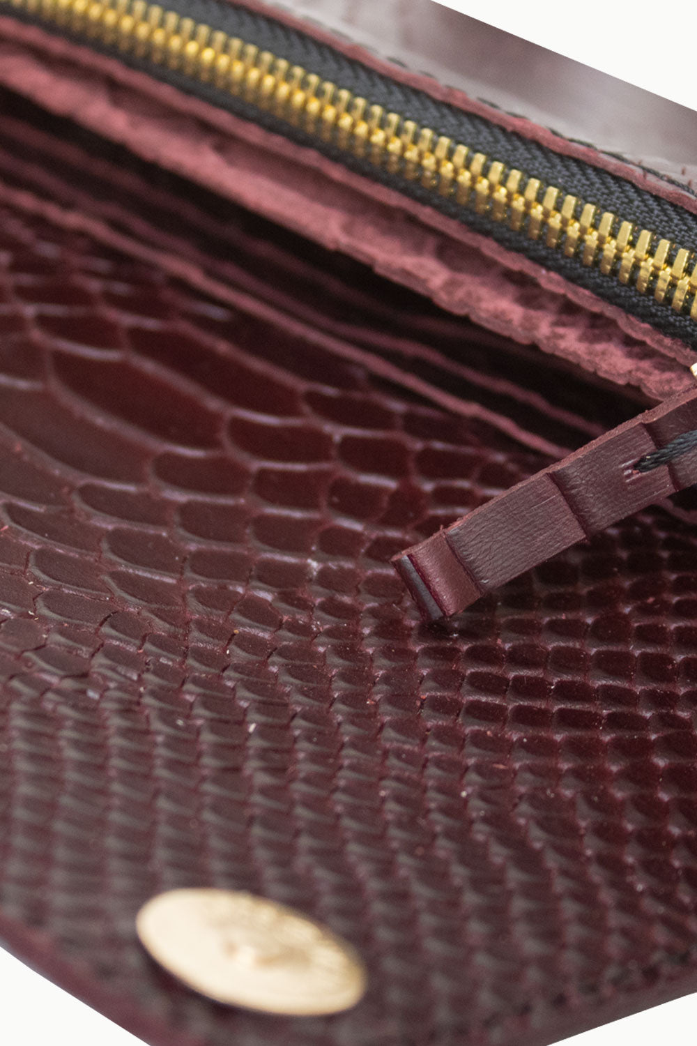 "All in one" 4-in-1 handbag, burgundy snake-embossed leather