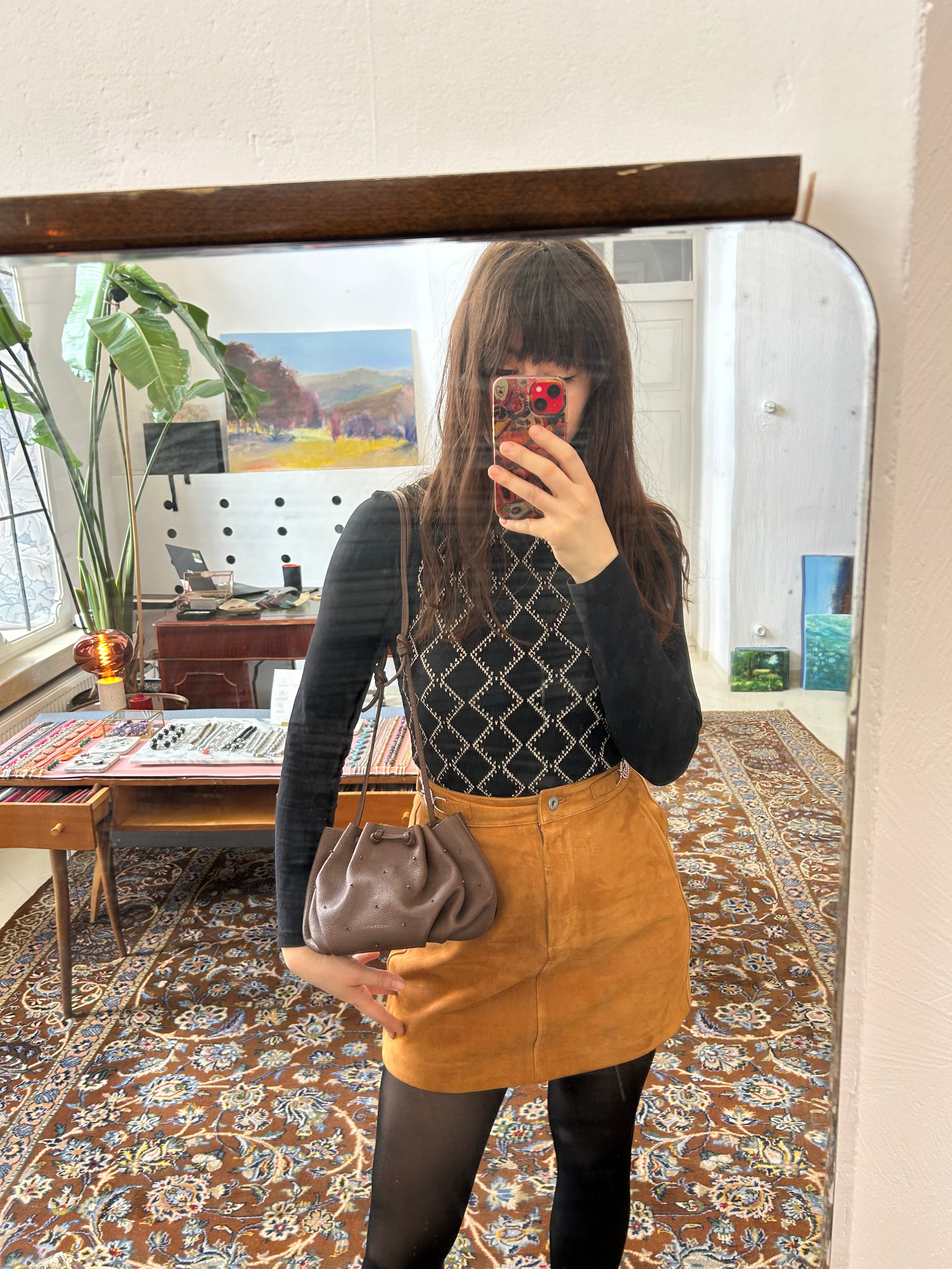 Mini worek "Retro" ręcznie wyszywany hematytem. Edycja Limitowana