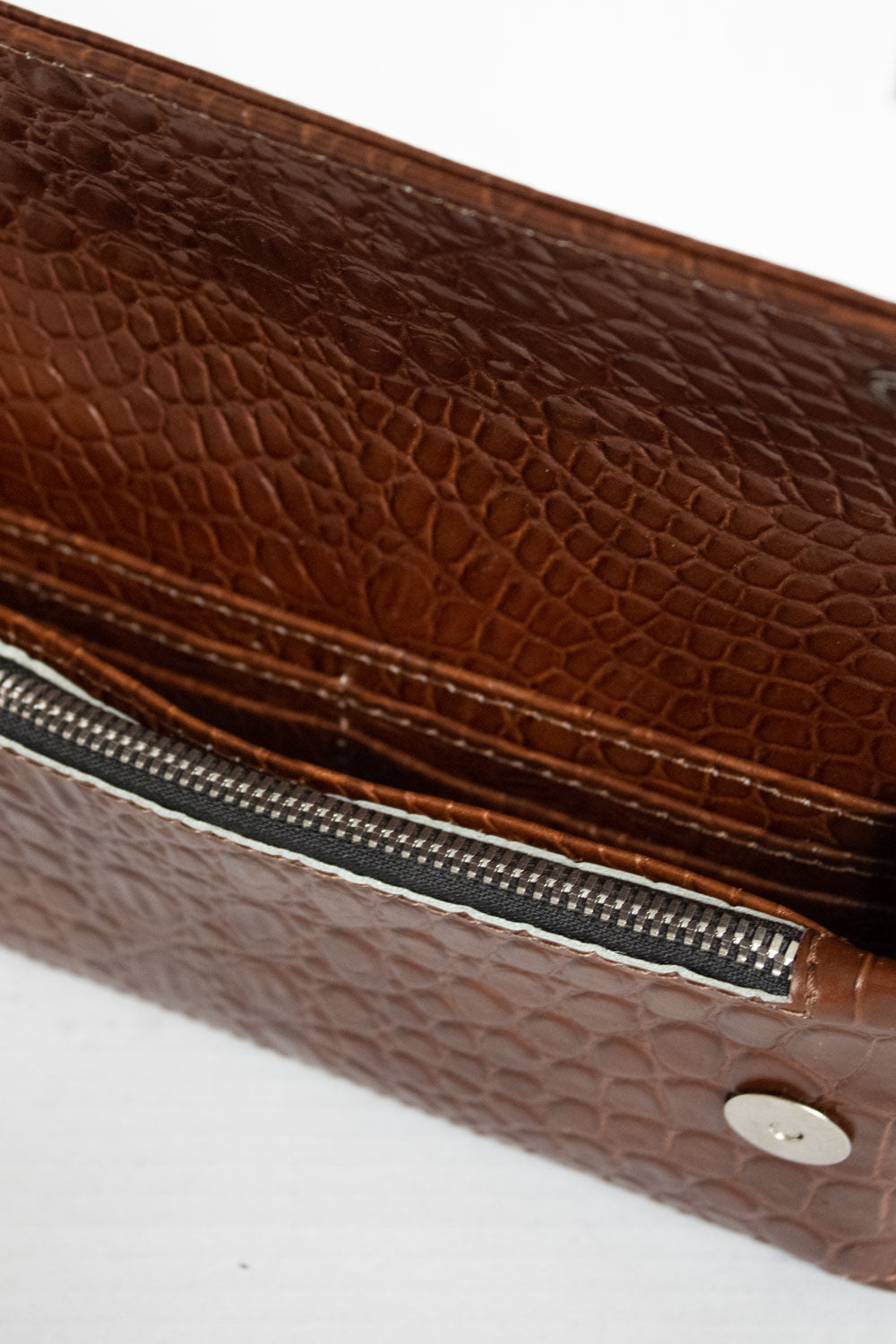 "All in one" 4-in-1 handbag, brown crocodile-embossed leather