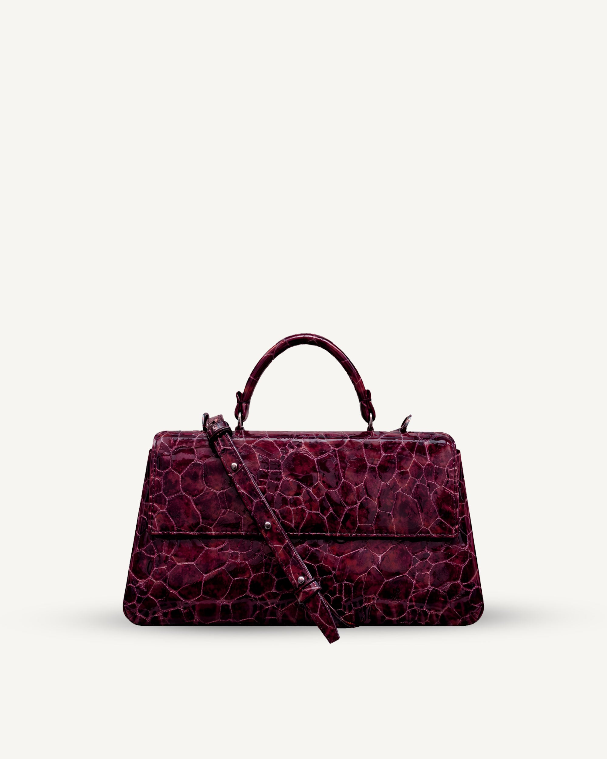 "Audrey" embossed patent leather. Available in three colors.