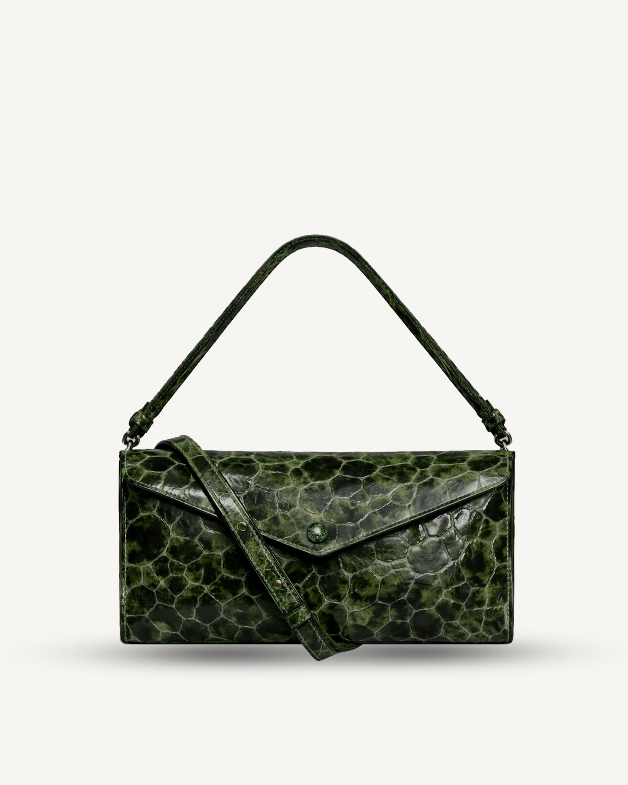 "Love Letters M" embossed patent leather. Available in several colors