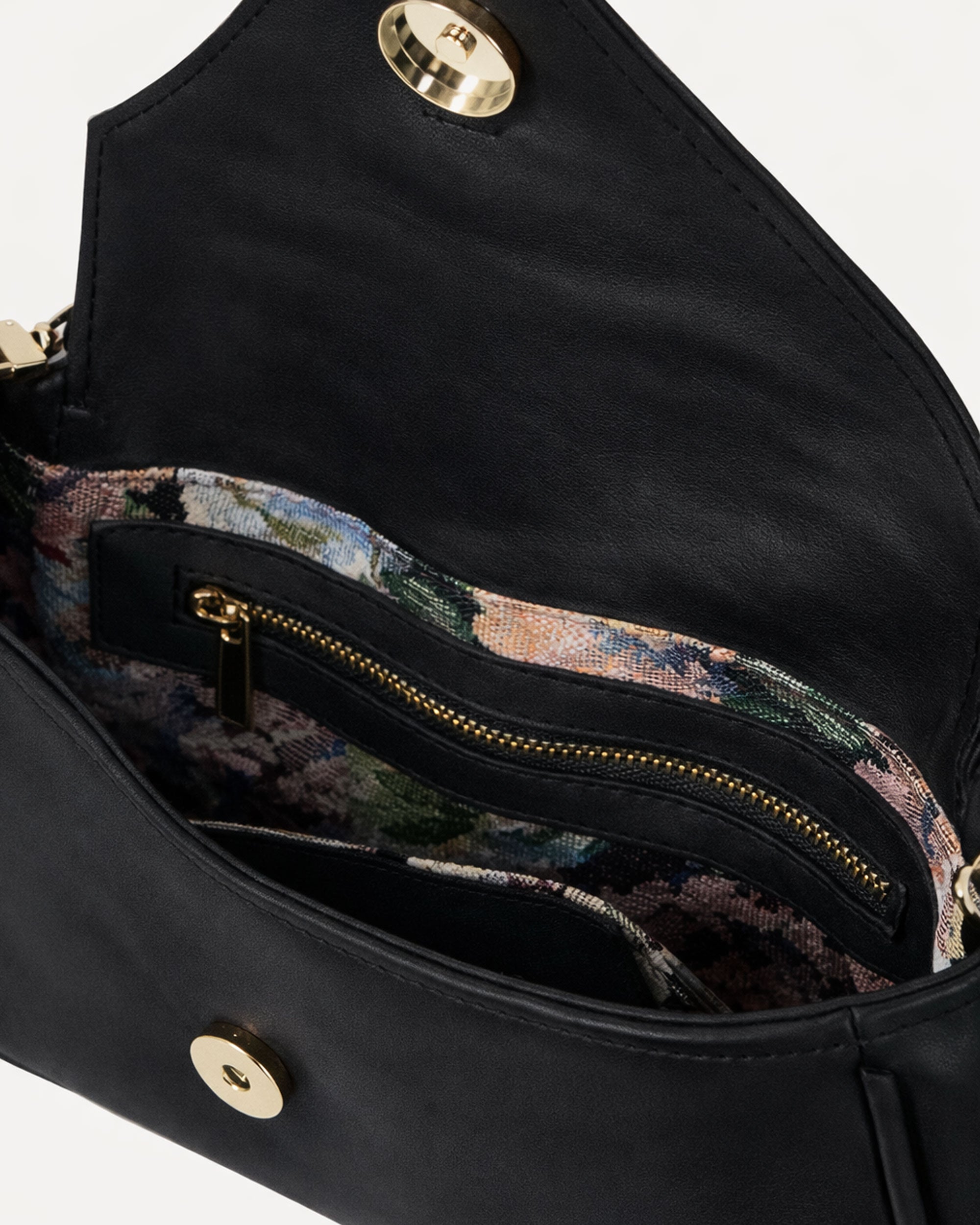 "Marquise de Montespan" black smooth leather and crocodile embossed