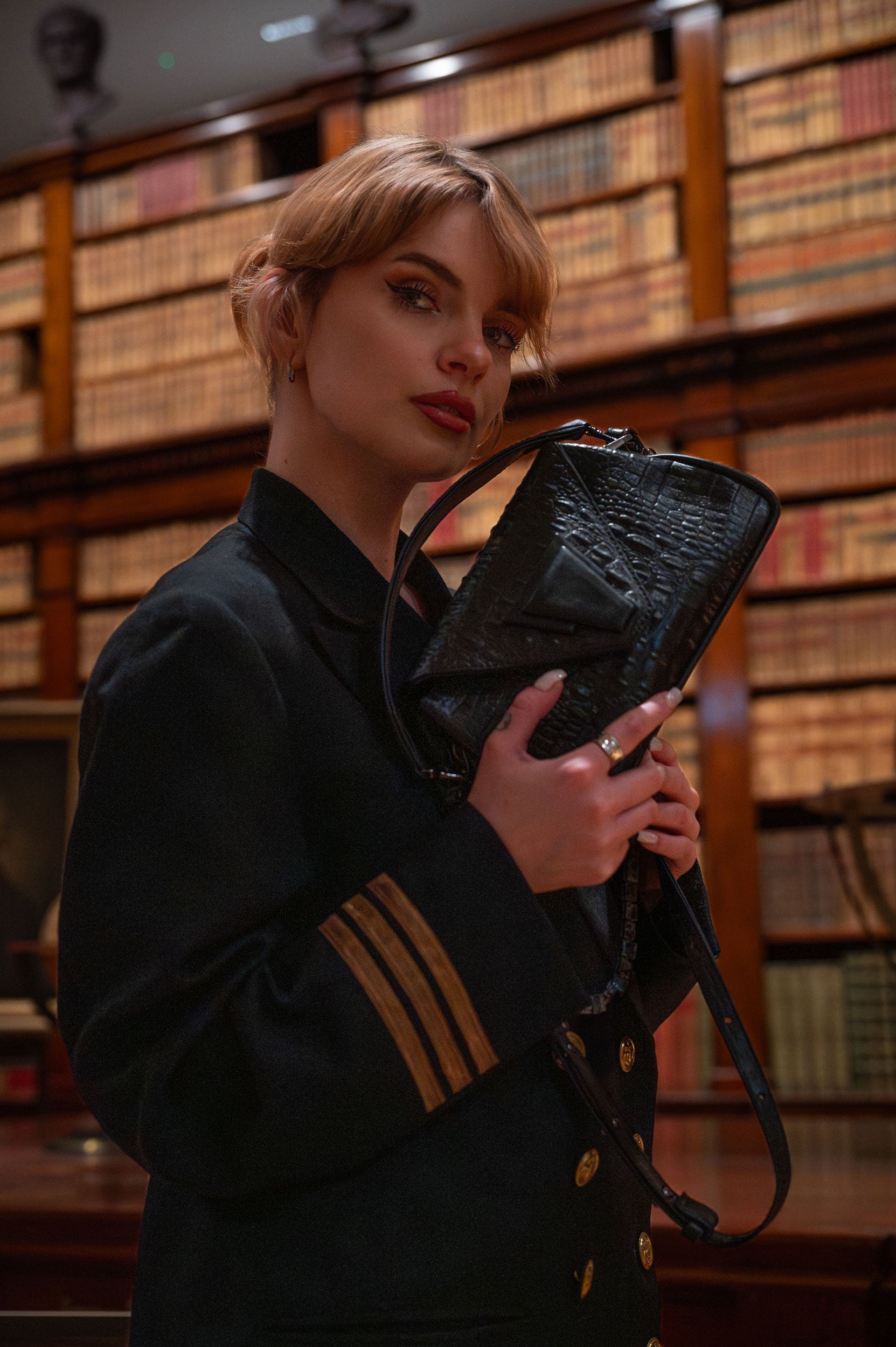 "Marquise de Montespan" smooth leather with crocodile embossing. Available in several colors.