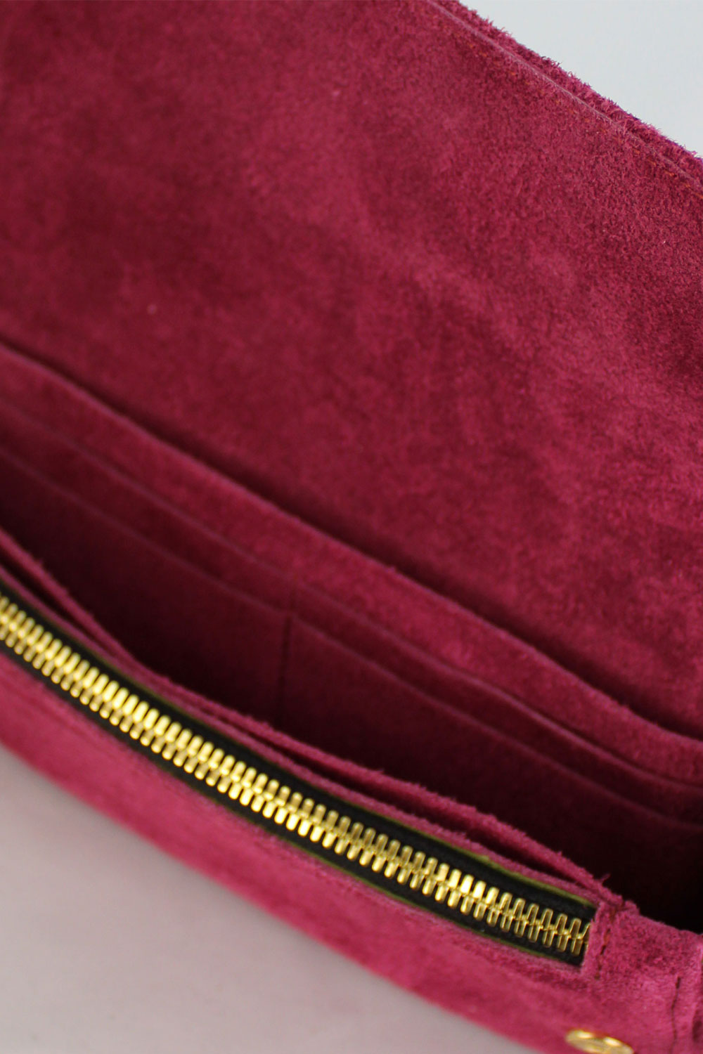 "All in one" 4-in-1 handbag, raspberry soft suede leather