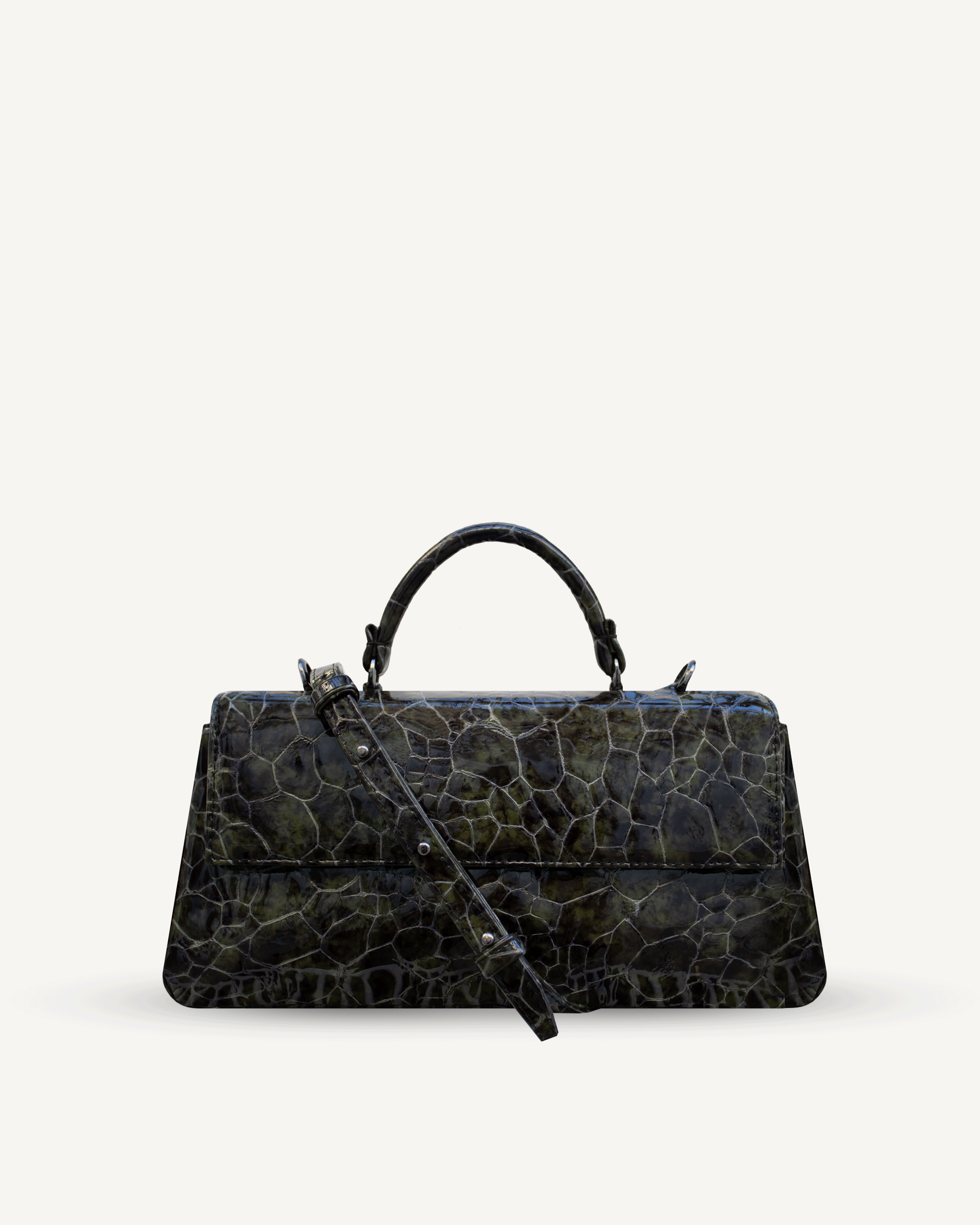 "Audrey Baguette" embossed patent leather. Available in three colors.