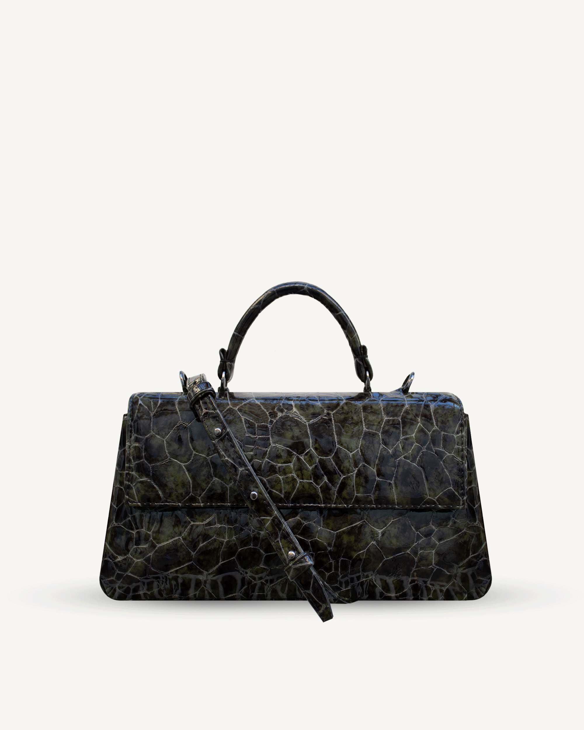 "Audrey M+" embossed patent leather. Available in three colors.