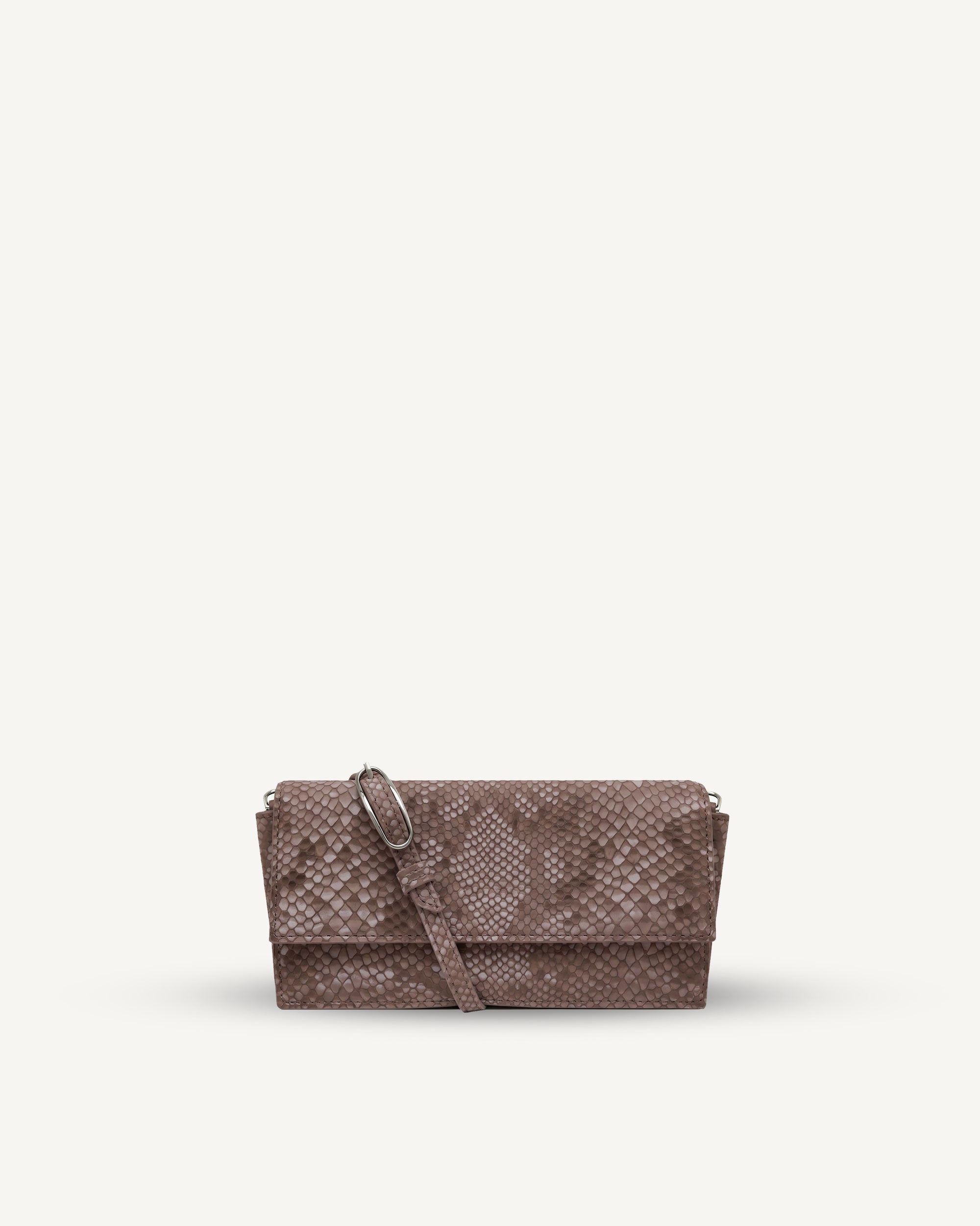 "All in one" 4-in-1 bag, brown and black snake-embossed leather. Last piece.