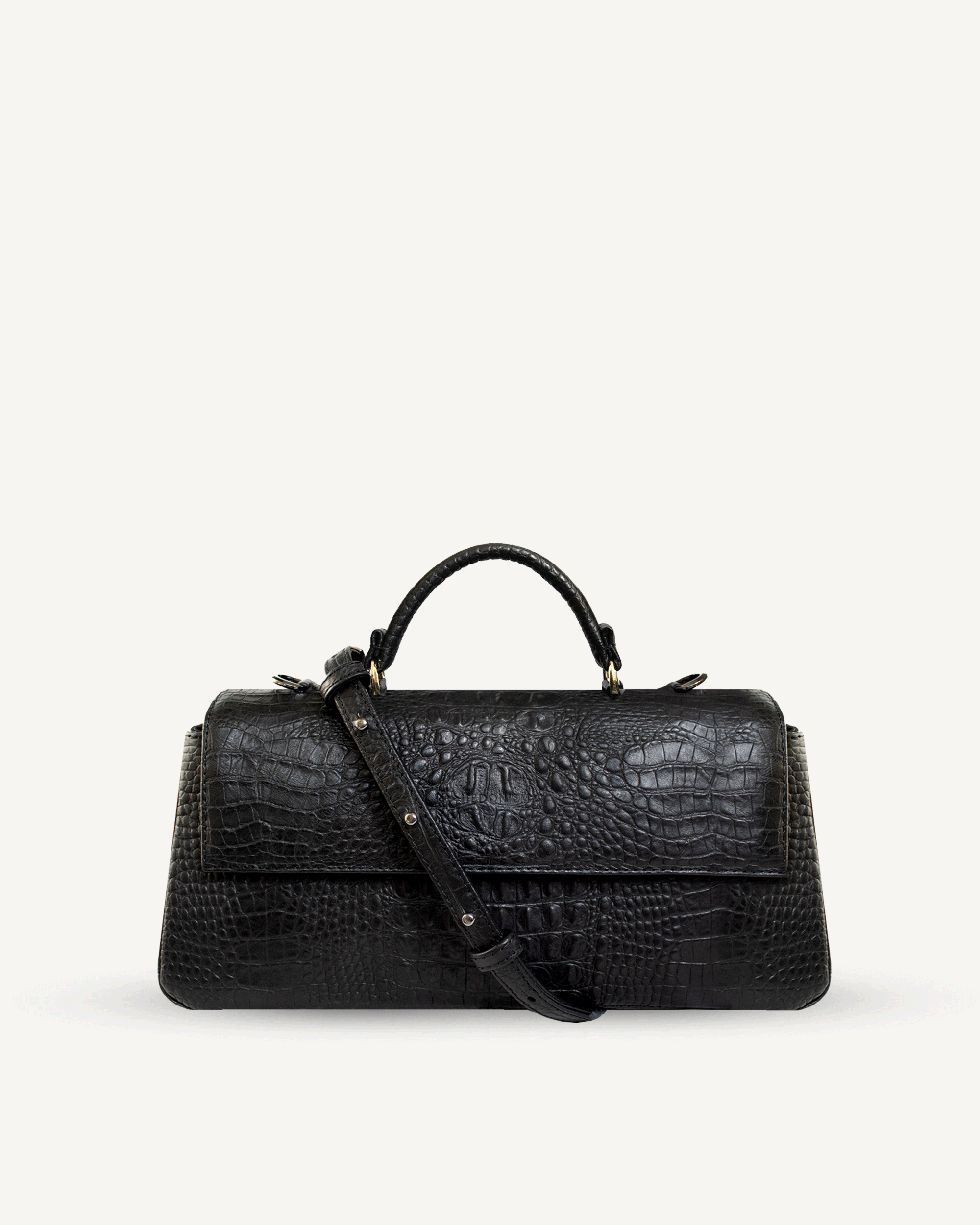 "Audrey Baguette" crocodile-embossed leather. Several leather colors.