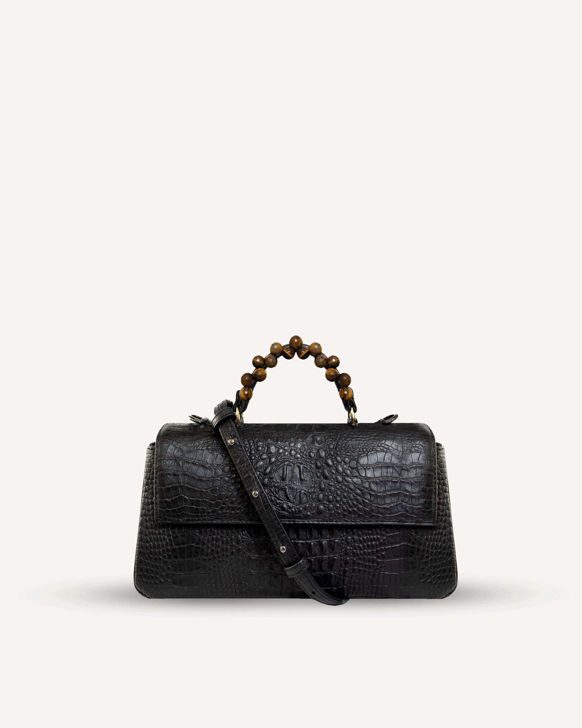 "Audrey" tiger's eye bag, crocodile-embossed leather. Several leather colors.
