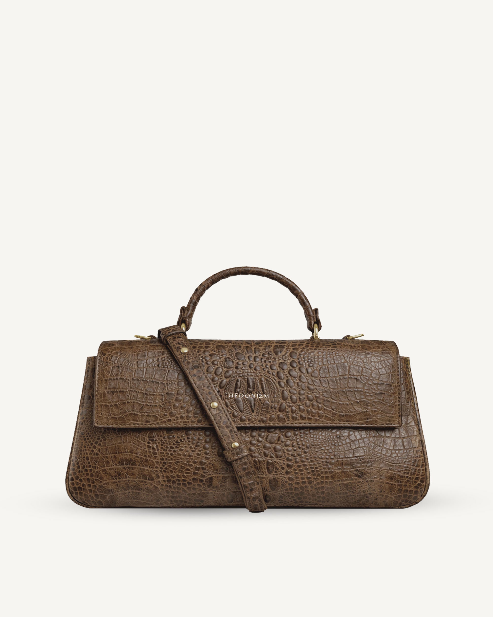 "Audrey Baguette" crocodile-embossed leather. Several leather colors.