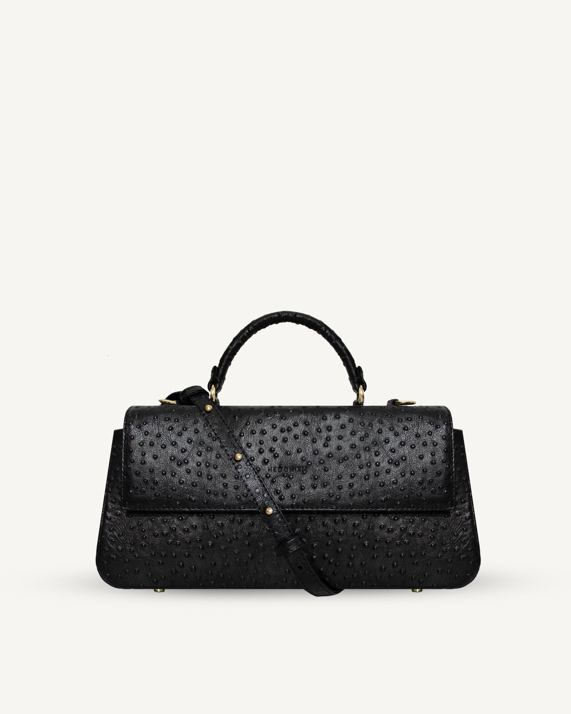 "Audrey Baguette" ostrich-embossed leather. Two colors