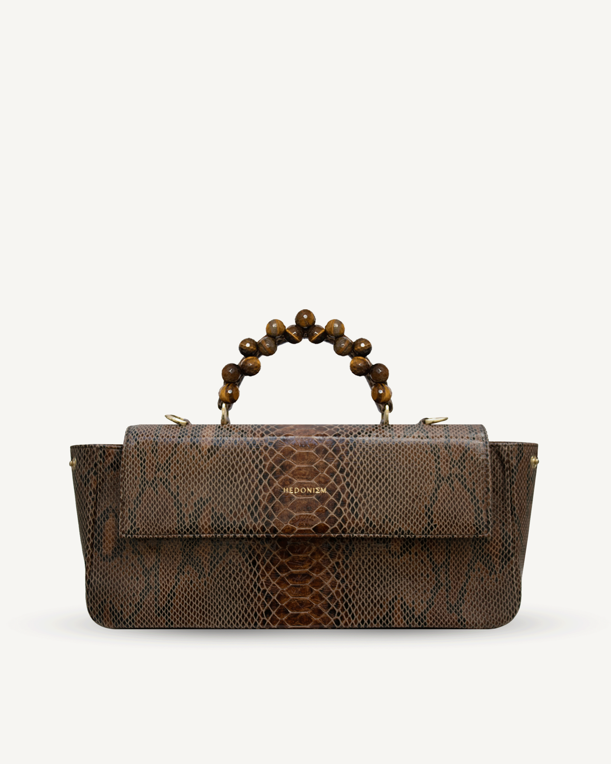 "Audrey Baguette" tiger eye bag, snake-pattern leather, two colors