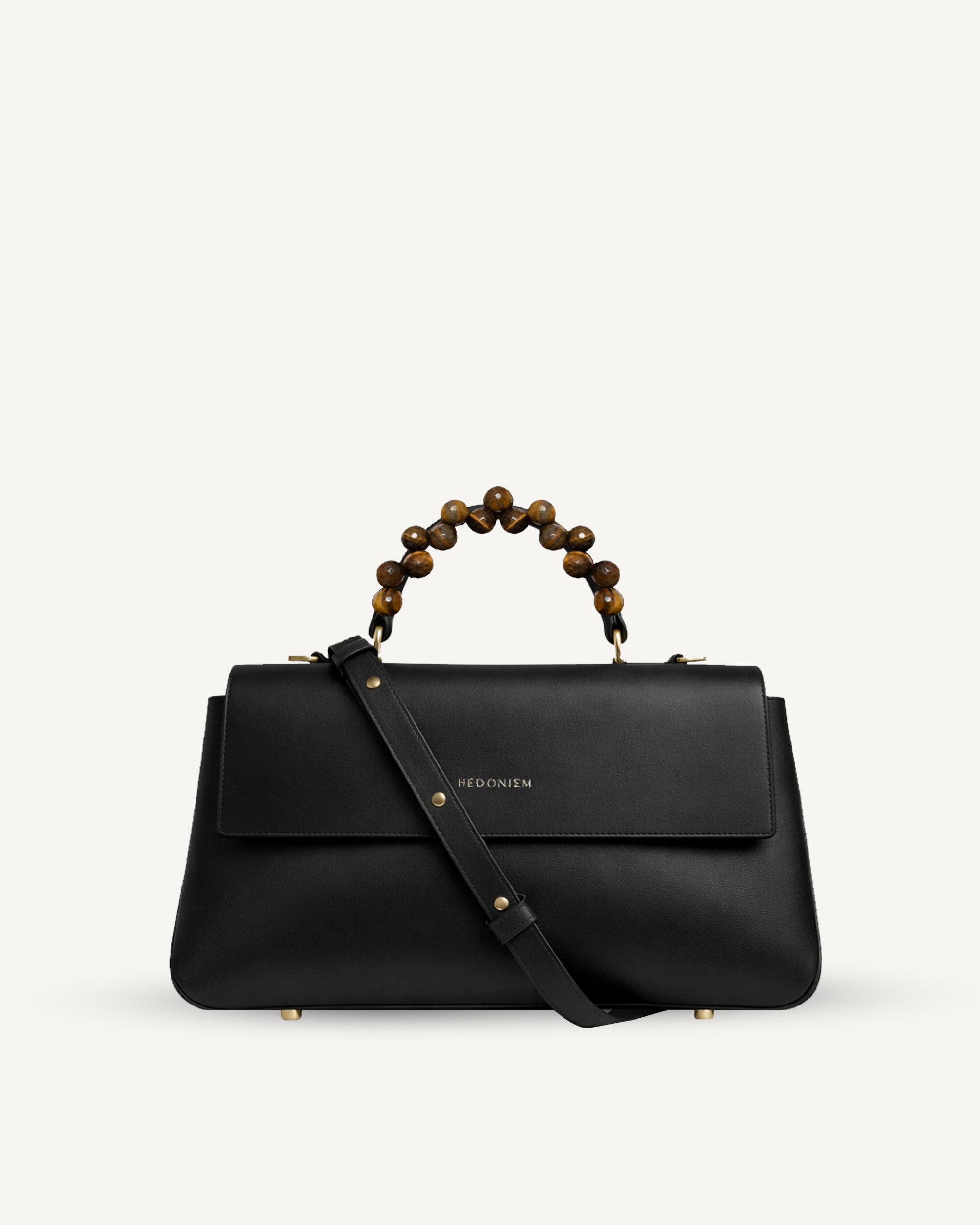 "Audrey M+" crocodile-embossed leather with faceted tiger eye. Several leather colors.