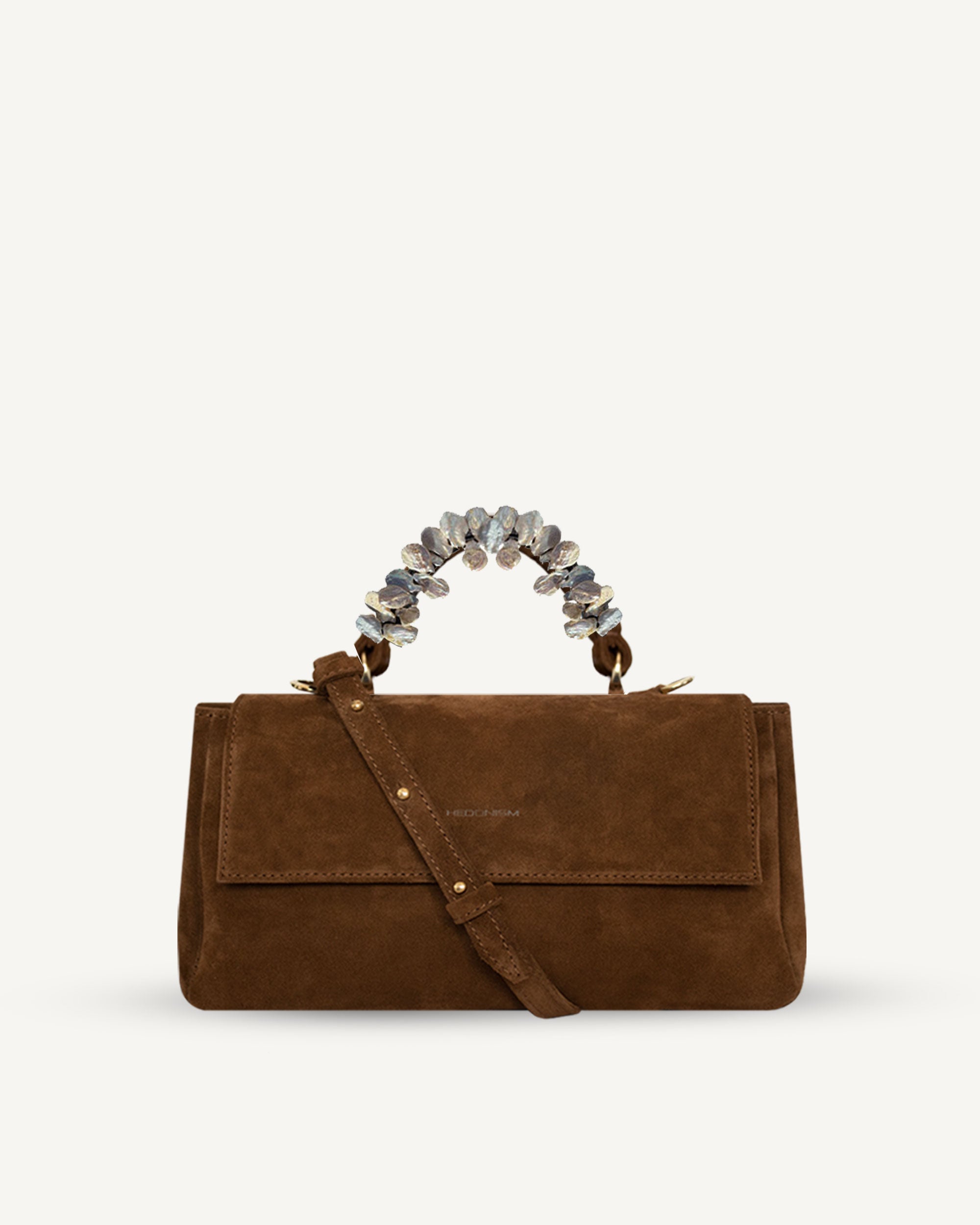 "Audrey" handbag with handle embossed on ostrich leather. Two colors