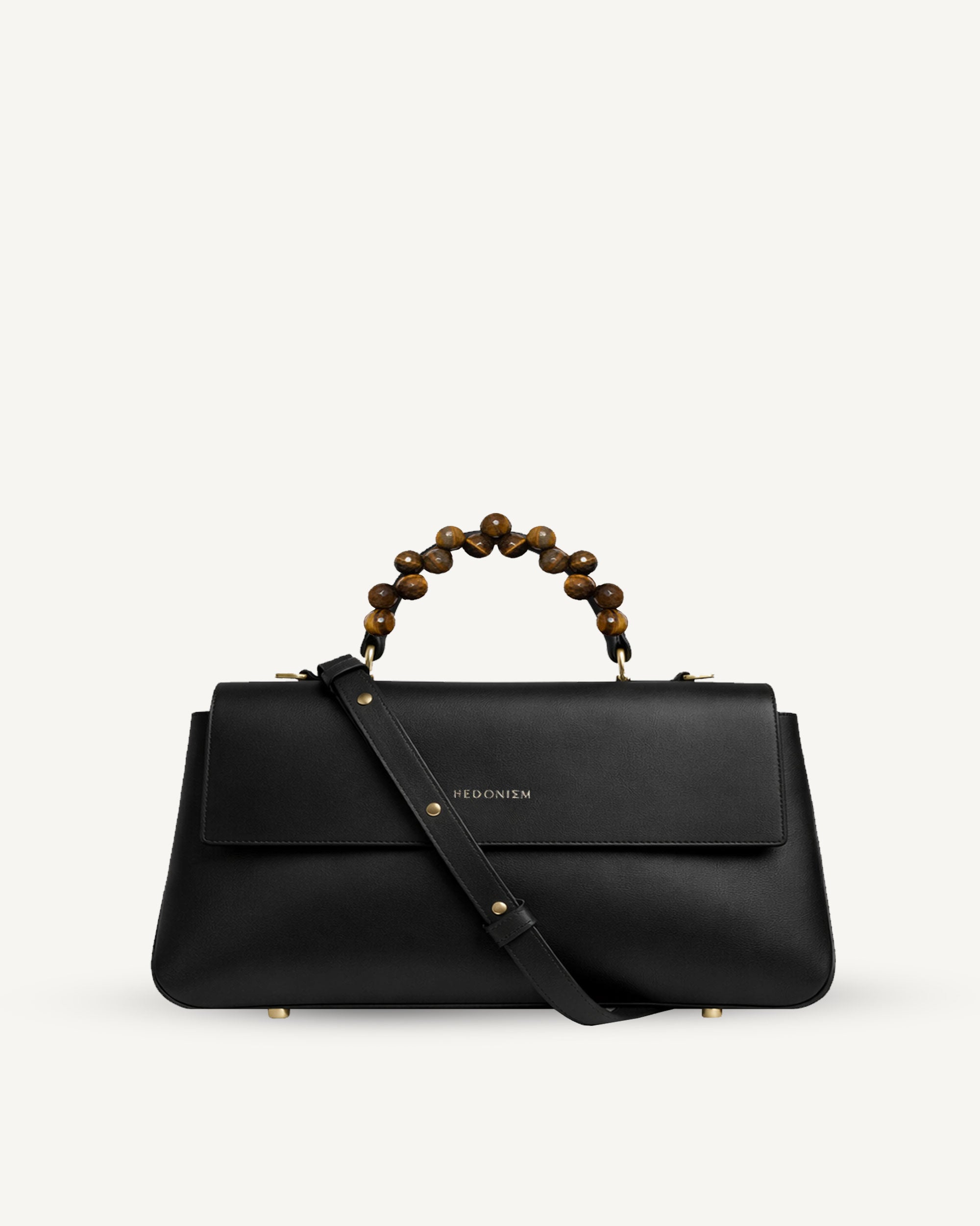 "Audrey Baguette" crocodile-embossed leather with faceted tiger's eye. Available in several leather colors.