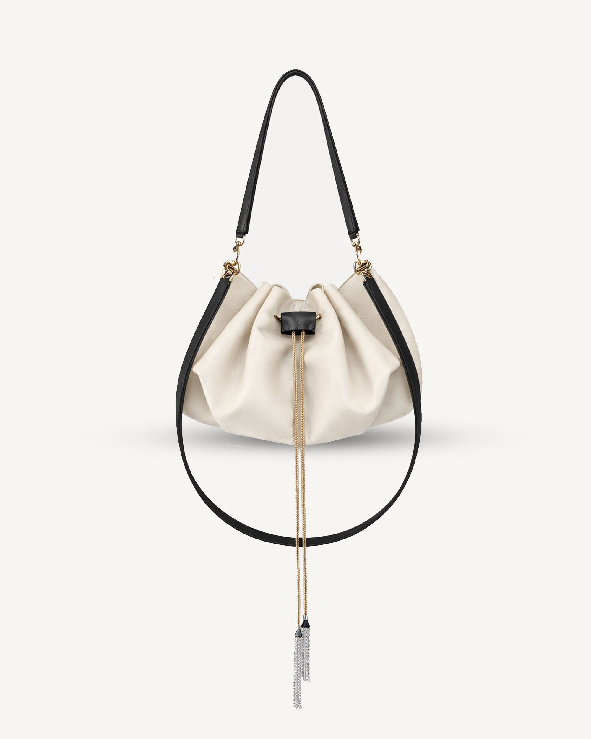 Mini "Retro" bag with a handle and a shoulder strap. Black and white leather.