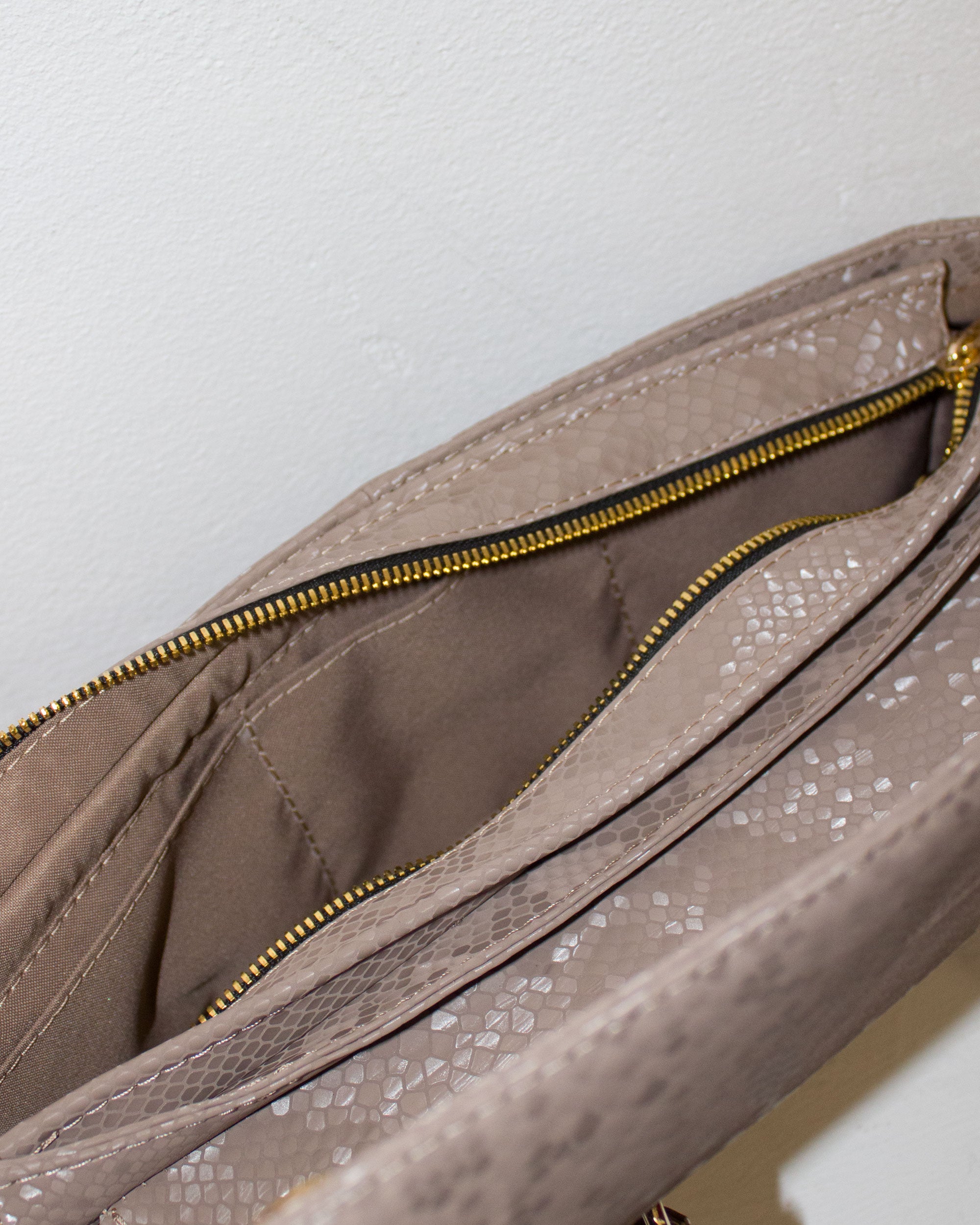 "Ophelia" crocodile-embossed leather. Available in several colors.