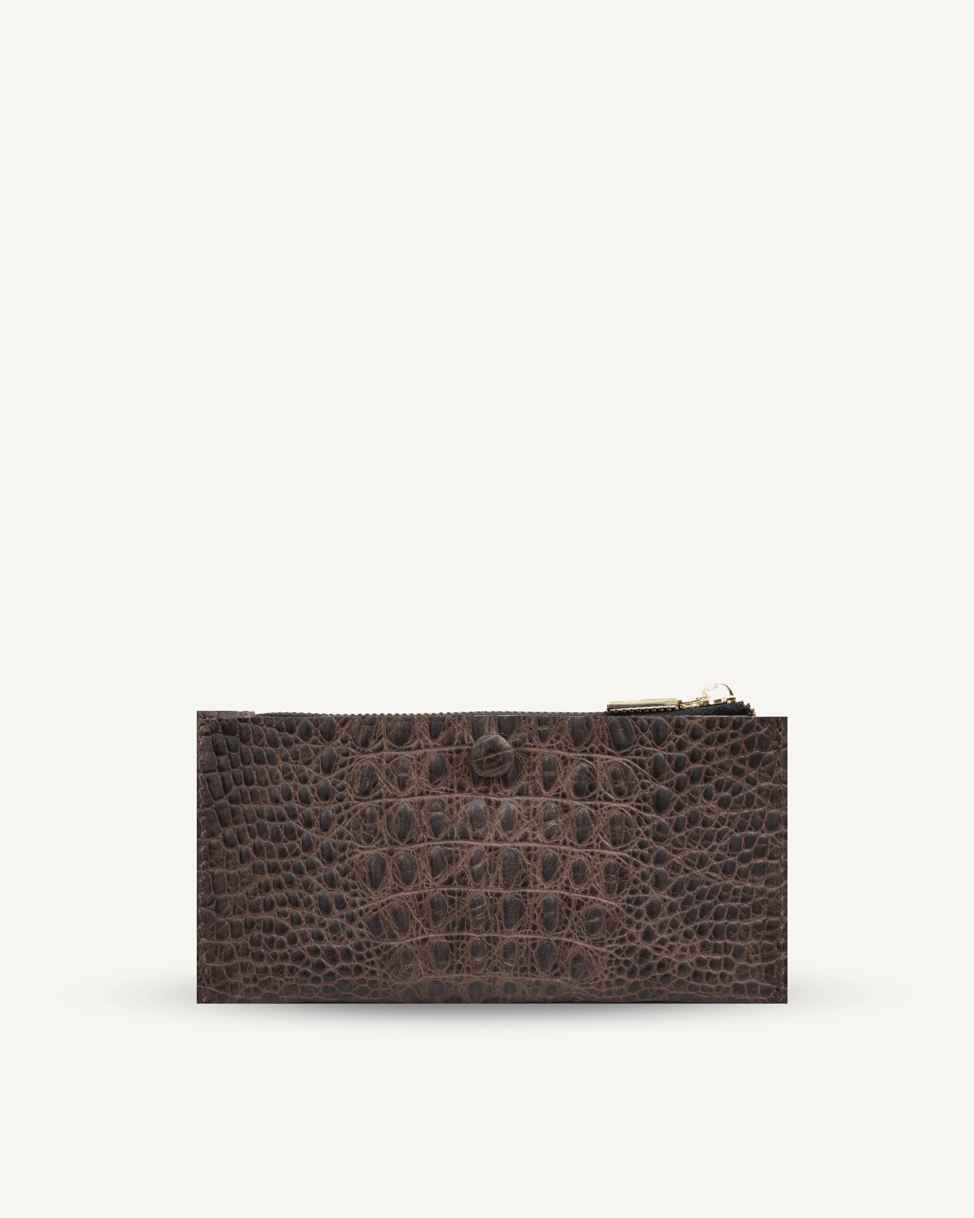 Chocolate crocodile-embossed leather "V" wallet, four colors